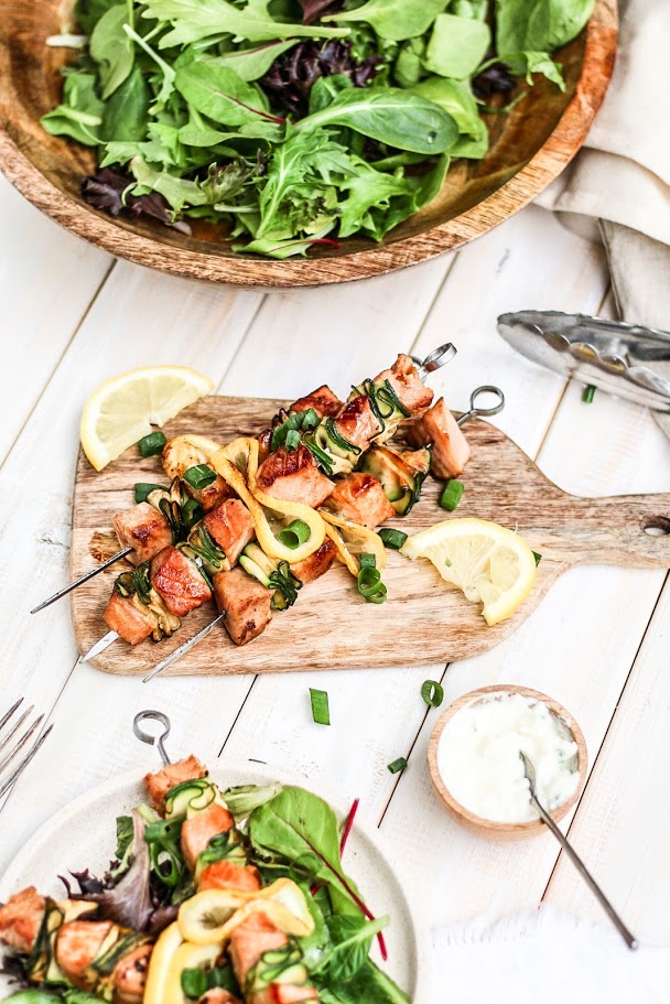 Salmon Skewers Salad One Harvest